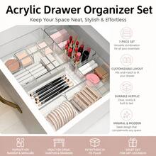 Stackable Clear Drawer Organizer | Rectangular Tray | Small Vanity Organizer & Desktop Drawer Divider Tray - Multicolor - View 5