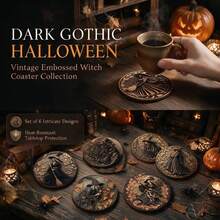 6pcs Witch Broom Coaster Set, Funny Cartoon Pattern Heat Resistant Cup Mats, Halloween Desktop Decor, Gift Box Packaging Holiday Gift - PET Coaster-2760 - View 4
