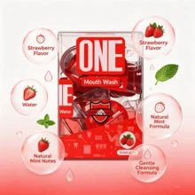 「Icy-Enhanced」ONE 便攜式漱口水：溫和無酒精，含強效除味活性成分，立即針對口氣異味源，每次使用一杯，讓您整天自信 - 草莓 - 查看 2