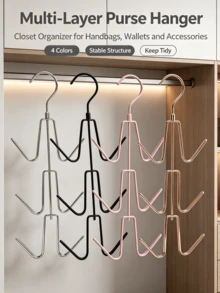 Multi-Layer Metal Hanging Handbag Storage Rack, Closet Organizer With Multiple Hooks, Suitable For Handbags, Belts, Ties And Shoulder Bags, Vertical Design Maximizes Closet Space, Prevents Handbag Deformation - Multicolor - View 3