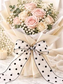 5 Yards 3.8cm White Black Polka Dot Edged Flocked Ribbon, Semi-Transparent Flocked Satin Ribbon, DIY Decorative Ribbon For Gift Wrapping, Party Decoration, Clothing Decoration (No Paper Core Roll) - Multicolor - View 3