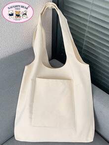 Women Simple Canvas Tote Bag, Open-Top Canvas Shoulder Bag, Handbag, Simple Carry-Bag For Elementary, Middle, High School And College Students, File Folder And Travel Bag , Beach - Beige - View 2