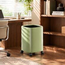 1PC Luxury Rolling Trash Can With Wheels, Double‑Layer Large Capacity Premium Waste Bin, Smooth Easy‑To‑Clean Body, Movable Garbage Bin For Kitchen, Bathroom, Home Living Room - Used Green - View 8