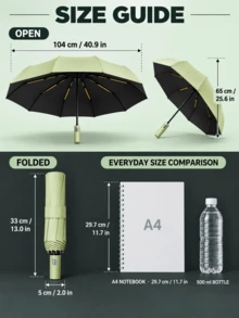12-Rib Double-Reinforced Automatic Open/Close Folding Umbrella, 24 Ribs Total, Sturdy Wind-Resistant Frame, Extra-Large Canopy For Effective Rain Protection, 3-Fold Portable And Collapsible, Sun And Rain Dual Use, Minimalist Solid Color Business Style, Suitable For Daily Commute, Outdoor Travel, Business Trips And Sightseeing, Handles Heavy Rain And Strong Wind, Practical Rain Protection Tool For Home And Travel, Halloween, Thanksgiving, Christmas, Birthday Gift, Fully Automatic Open/Close - A - View 6