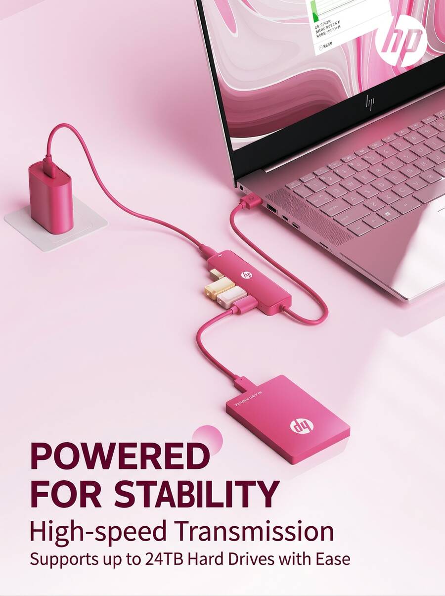 HP 五合一USB擴充塢 高速USB 2.0集線器分線器 四口擴充HUB轉換器 外接U盤/鍵鼠/行動硬碟 即插即用 兼容蘋果Mac/Windows/安卓手機/平板桌上型筆記型電腦 - 查看 1