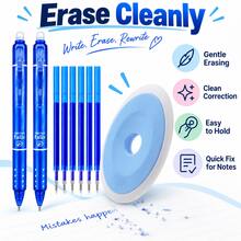 13pcs/Set 2 Packs Retractable Erasable Gel Pen Set With 10 Refills & 1 Eraser, 6 Color Options, Smooth Writing Refillable Pens For Students, School, Office, Note Taking, Homework, Journaling & Everyday Writing - Multicolor - View 9