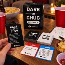 1pc Dare Or Chug Drinking Challenge Card Game, Truth Or Drink Voting Punishment 2-Choice Gameplay, Adult Interactive Fun Tabletop Party Game, Fast Rounds, Portable Easy-To-Carry Card Deck, Simple Rules High Playability, Suitable For Birthday Parties, Bar, Team Building, Game Night - Black - View 5