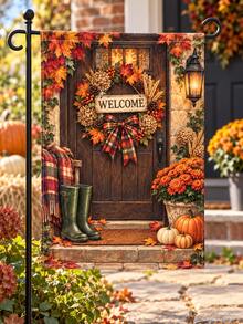 5 Designs Fall Decor Garden Flag Set, Pumpkin Harvest Maple Leaf Sunflower Lantern Welcome Pattern, Rustic Farmhouse Outdoor Yard Flag For Porch Lawn Garden Decoration, Thanksgiving Seasonal Home Decor - A - View 6
