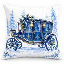 4pcs Blue Christmas Pillow Covers, Winter Wonderland Snowman Tree Gift And Royal Decor Cushion Covers, Elegant Blue White Gold Holiday Home Decor, Without Inserts - Blue and White - View 10