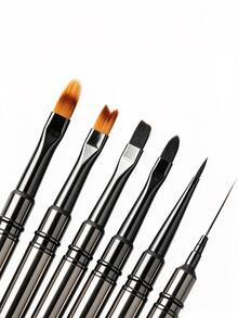 Professional Nail Art Brush Set, Metal Handle Nail Brushes For Gel Polish, Acrylic, French, Liner, Painting, Manicure Tools - Black - View 4