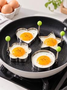 4pcs/1pc Stainless Steel Egg Pancake Molds, Flower, Heart, Star And Round Shapes, Suitable For Breakfast, Pancakes, Omelets And Sandwiches, Reusable, Suitable For Frying Pan, Kitchen And Bento Box - Multicolor - View 3