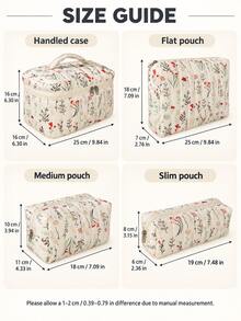 Floral Quilted Makeup Bag With Handle, Large Capacity Double Zipper Cosmetic Organizer For Makeup, Brushes And Toiletries, Portable Travel Storage Case For Women - Multicolor - View 3