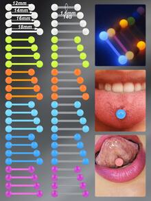 TOKRING 14G Glow In The Dark Plastic Tongue Rings Industrial Barbell Neon Rubber Acrylic Nipple Rings Neon Rubber Tongue Piercing Jewelry Set Multi Color For Halloween Decoration - Multicolor - View 1