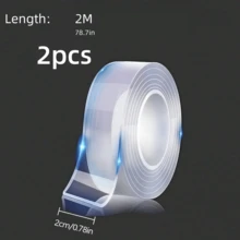 2pcs 1/2/3/5/10m Super Strong Double-Sided Transparent Tape, Waterproof Reusable Clear Double-Sided Tape, Suitable For Kitchen & Bathroom Items - Transparent - View 11