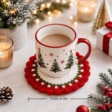 4 Pcs Handmade Crochet Christmas Coasters Set - Festive Wreath Drink Coasters With Bow For Coffee Mug, Heat Resistant Table Decor & Holiday Gift - ET Christmas Coaster - View 2