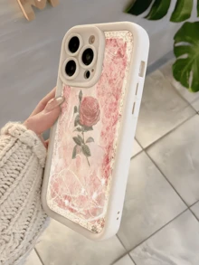1件 白色復古玫瑰圖案個性化極簡全包覆 TPU 防震手機殼，適用於 Apple 18 17 16 15 14 13 12 11 Pro Max Air 保護殼，兼容三星系列 - 彩色 - 查看 4