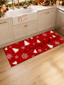 1pc Letter Print Kitchen Mat, Merry Christmas Letter Snowflake Pattern Rectangular Rug, Minimalist Winter Holiday Style Entryway Doormat, Suitable For Kitchen, Dining Room, Hallway, Entryway, Bedroom And Indoor Home Decor, Christmas Holiday Atmosphere Decorative Carpet - Multicolor - View 5