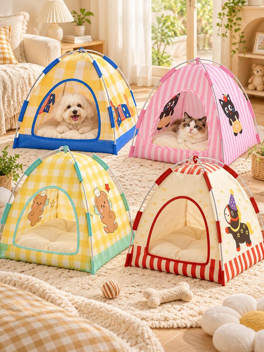 1pc Princess Tent Pet Bed, Suitable For Cats And Small Dogs, Comfortable, Soft, Breathable, Thin, Cooling, Sun-Shading, Summer, Washable, Detachable, Indoor And Outdoor - Multicolor - View 1