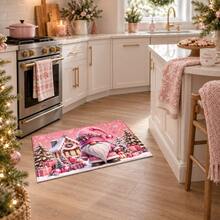1PC Christmas Pink Gnome Faux Cashmere Kitchen Mat Floor,Soft Quick-Dry Anti-Slip Easy-Care, Christmas Decor Home, Kitchen Decor And Accessories, Christmas Decrations, Room Decor, House Decor, Entryway Rug, Christmas Gift, 2PCS Set - Multicolor - View 4