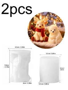 Christmas Reindeer & Polar Bear Silicone Molds, 3D Flower Decorated Fawn And Sitting White Bear Figurine Molds, Flexible Craft Molds For Candle Making, Resin Art, Christmas Table Decor DIY Project - Christmas Mold - View 11