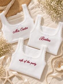 Personalized Embroidered Lace Tank Top, Custom Embroidery Modal Tank Bridal Shower Gift, Engagement Gift Bachelorette Party, New Mrs. Tank - Multicolor - View 3