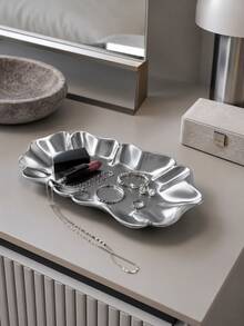 1pc Luxury Silver Leaf Edge Jewelry Tray, Leaf Shaped Storage Dish, Suitable For Rings, Earrings, Necklaces, Bracelets, Watches, Pearls And Gemstones, Fit For Vanity, Dressing Table And Bedside Cabinet, Fashionable Accessory Tray, Jewelry Storage Tray - Multicolor - View 4