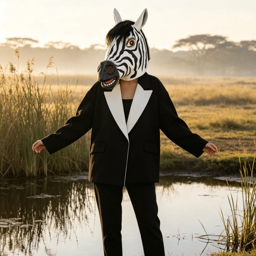 1pc Halloween Party Realistic Zebra Latex Mask, Full Face Animal Head Cover With Mane, Funny Costume Prop For Halloween Party And Masquerade - Multicolor - View 1