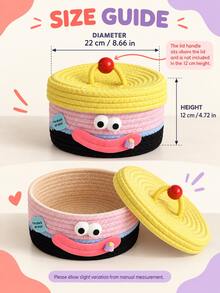 1pc Cartoon Smiling Face Cotton Rope Woven Storage Basket With Lid, Round Desktop Snack Toy Sundries Organizer Box, Living Room Bathroom Home Decor Gift Basket, Multiple Colors Available - Multicolor - View 10