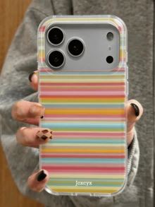 Cute Contrasting Colors Striped Glossy Back Phone Case Compatible With IPhone 18 Pro Max 18 Pro 17 Pro Max 17 Pro 17 16 Pro Max 16 Pro 16 15 Pro Max 14 13 15 Pro 15 14 16 Plus Simple Style Shell - Color Stripes - View 3