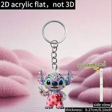 Disney Shiny Rhinestone Printed Stitch 2D Acrylic Keychain, Cute Bag Charm, Suitable For Halloween, Christmas Party Decoration And Backpack/Handbag Pendant Holiday Gift - Multicolor - View 6