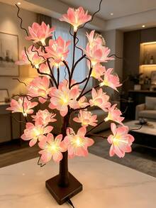 1PC LED Fiber Optic Flower Tree Light, 60CM 24Lights Tabletop Lamp, USB & 3AA Battery Powered, Constant Light Mode, Pink Magnolia, Home Bedroom Living Room Decor, Wedding Holiday Desktop Ornament, Gift - Yellow - View 6