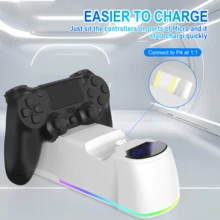 P4 Controller RGB Dual Charging Base 1.8H Fast Charging Dual Controller Charging LED Indicator Light Colorful Atmosphere Light Compatible With P4 Slim/Pro Dual Slot Charging Stand Gaming Accessories - White-colored Lights - View 3