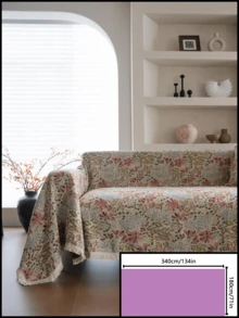 1pc Jacquard Pink Lily Pattern Tassel Sofa Cover, French Country Vintage Style Rectangular Design, No Installation Required, Dust-Proof, Anti-Slip, Anti-Scratch, Effectively Protects Sofa, Dirt-Resistant, Wear-Resistant, Sofa Dust-Proof Protector, Suitable For Multiple Sofa Models, Suitable For All Seasons - Multicolor - View 12