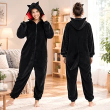 Pijama Mono de Personaje Dragón Negro con Cola para Adultos, Cálido para Otoño e Invierno, Disfraz Festivo de Navidad, Excelente Opción de Regalo de Pareja - Negro - Ver 13