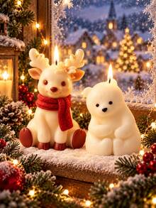 Christmas Reindeer & Polar Bear Silicone Molds, 3D Flower Decorated Fawn And Sitting White Bear Figurine Molds, Flexible Craft Molds For Candle Making, Resin Art, Christmas Table Decor DIY Project - Christmas Mold - View 1