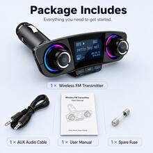Car Wireless FM Transmitter, Bluetooth 5.0 Car Radio Adapter (Supports Hands-Free Calling), USB Car Charger, TF Card/USB Flash Drive Music Player, AUX Audio Output, 1.3-Inch LCD Display, 12V-24V Car Audio Adapter - A - View 10