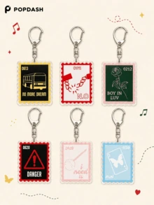 1/6Pcs Korean Music Song Commemorative Stamp Style Acrylic Keychain, Vintage Album Theme Bag Charm, Backpack Key Ring Decoration, Fan Collection Gift - Multicolor - View 5