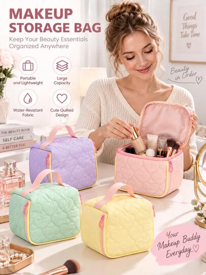 4pcs Mixed Color Korean Style Handheld Contrast Zipper Storage Bag, Cute Fresh Women's Makeup Bag, Portable Travel Toiletry Bag, Business Trip Travel Organizer, Macaron Color Large Capacity High Aesthetic, Versatile Fashion Minimalist, Portable, Suitable For All Seasons