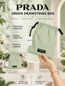 Prada Green Drawstring Bag, 16*0.5*22 Cm, Soft And Lightweight Fabric, Drawstring Closure, Perfect For Storing Makeup And Small Essentials On The Go - Green - View 3
