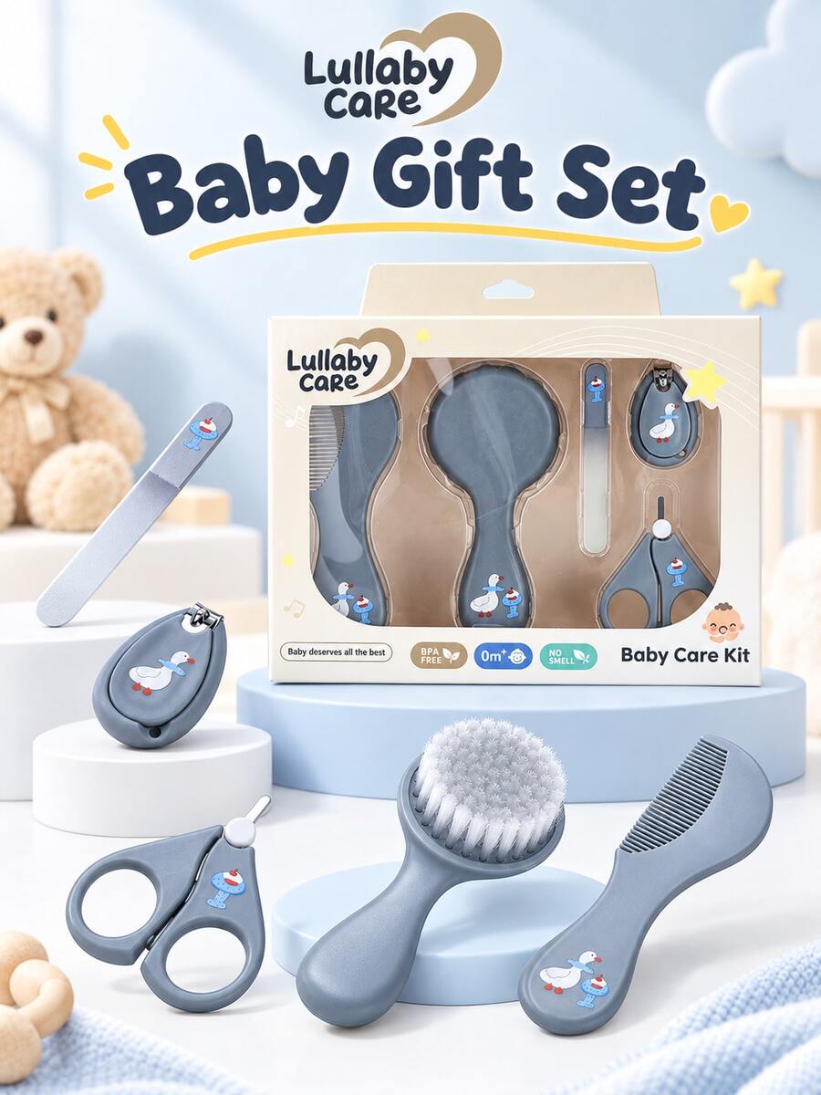 Baby Care Grooming Set With Comb, Brush, Cleaning Tools, Nail Clippers, Newborn Practical Gift Box - Multicolor - View 1