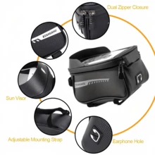 Large Capacity Bicycle Handlebar Bag - Made Of Durable Nylon And EVA Material, Zippered Storage, Can Hold 7-Inch Phone, 7-Inch Tablet And Tools - Suitable For Road Bike, Mountain Bike, Zipper Closure, Bicycle Accessories - Black - View 10
