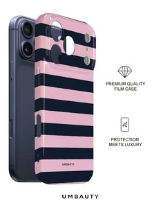 UMBAUTY 1pc Pink & Blue Horizontal Stripe Pattern Design, Compatible With Phone 18 Pro Max, Fits Apple 18/17/16/15/14/13/12/11 Pro Max/Plus/Mini 17e, Full Coverage High-Definition Print Soft Shell Phone Case, Screen/Lens Raised Protection, Unisex, Ideal Gift For Girlfriend On Halloween, Valentine's Day, Easter, Wedding Season And Birthday - Multicolor - View 2