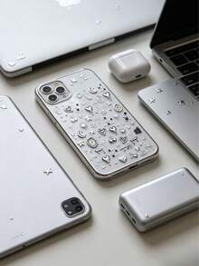 1 Set Decor Stickers With Tweezer, Phone Stickers, Stickers, Y2K Silver Metallic Motif, Heart, Clock, Moon, Star, Bow & Starburst Graphic Decals, For Instant Camera, Laptop, Phone Case, Gift Card, Gift Decoration - Liquid Metal Sticker - View 3