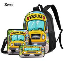 Yellow School Bus Print Large Capacity Backpack 3-Piece Set, Lightweight & Breathable, Student Commute & School Use, Multi-Function Shoulder Bag, Crossbody Bag & Pencil Case Storage Set - Printed Bag - View 11