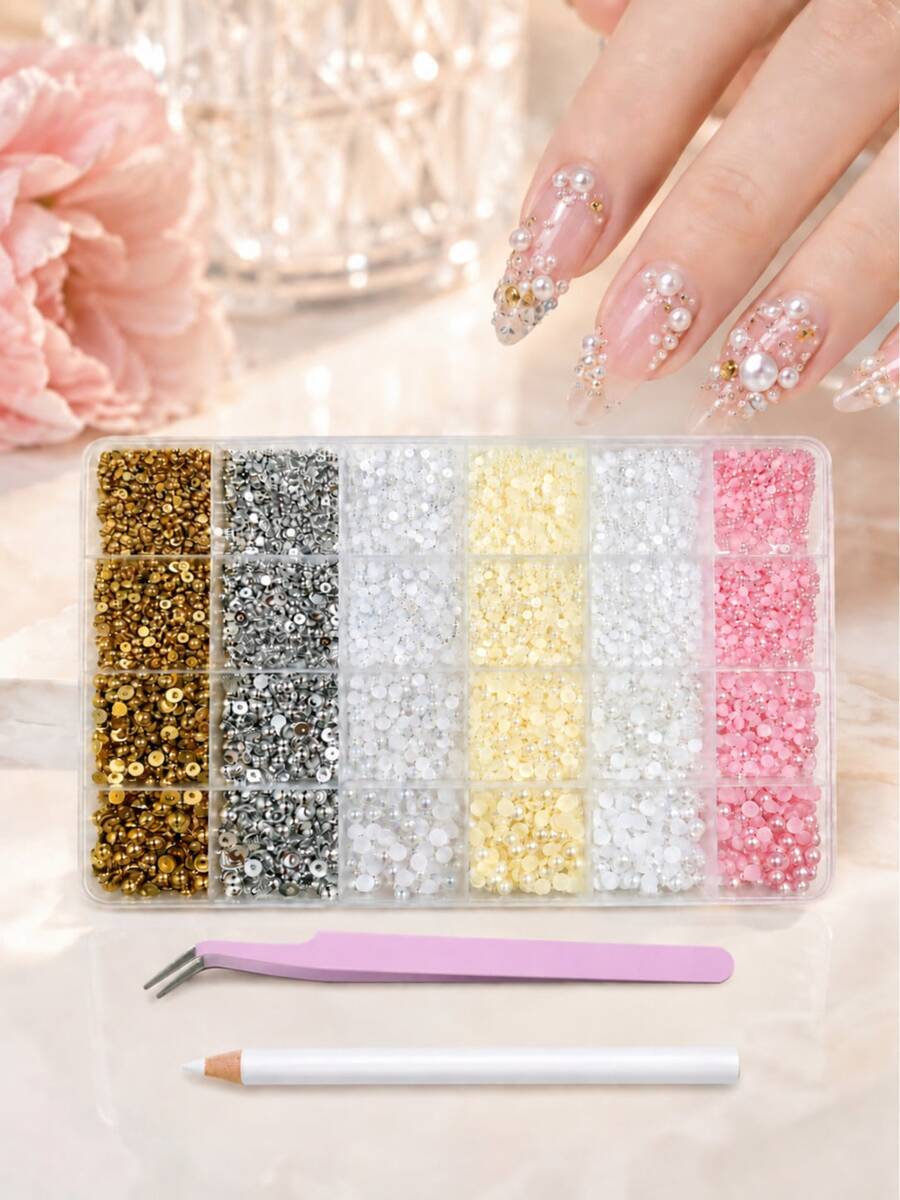 1Box Flatback Pearls For Crafts, Half Pearls Dazzling Beads For DIY Crafts Clothing Shoes Fabric Decoration