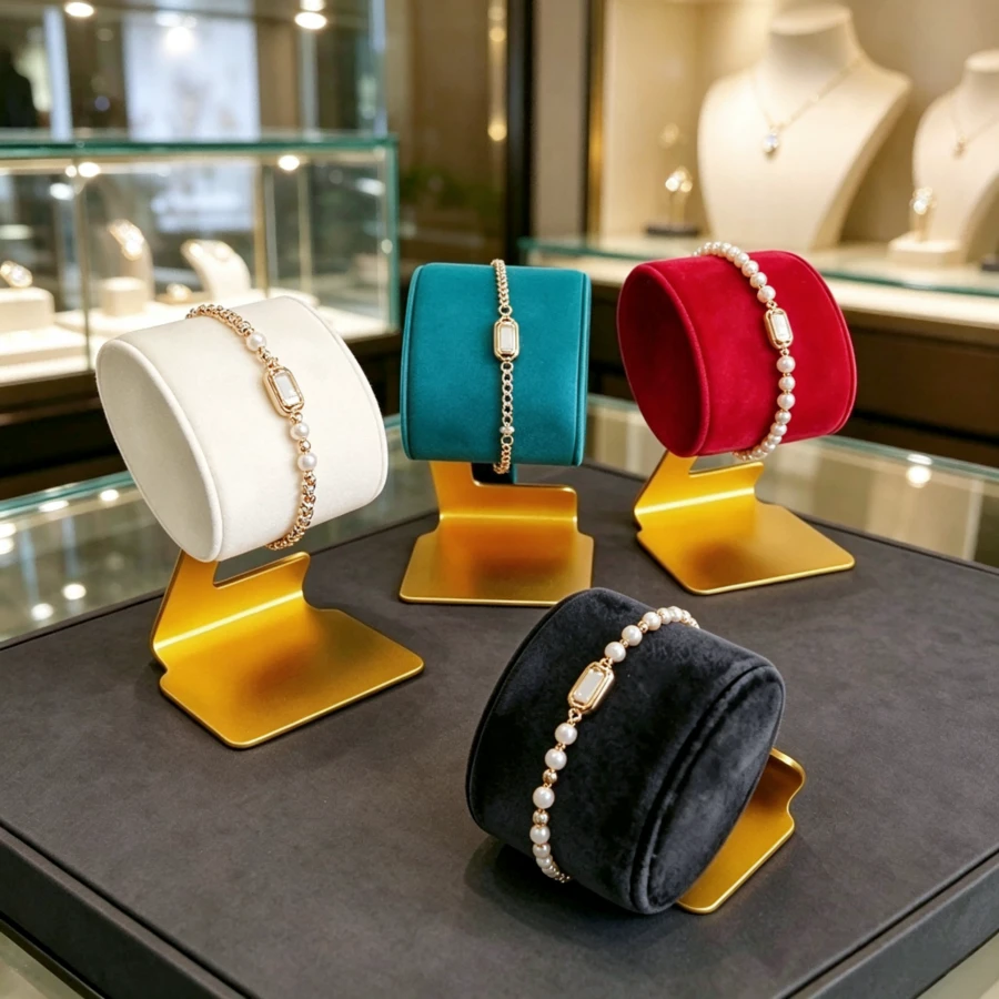 Luxury Velvet Watch & Bracelet Storage Jewelry Display Stand, Durable Aluminum Alloy Base, Premium Countertop Live Stream Fashion Gift Display Prop - Same Style In Multiple Colors - View 1
