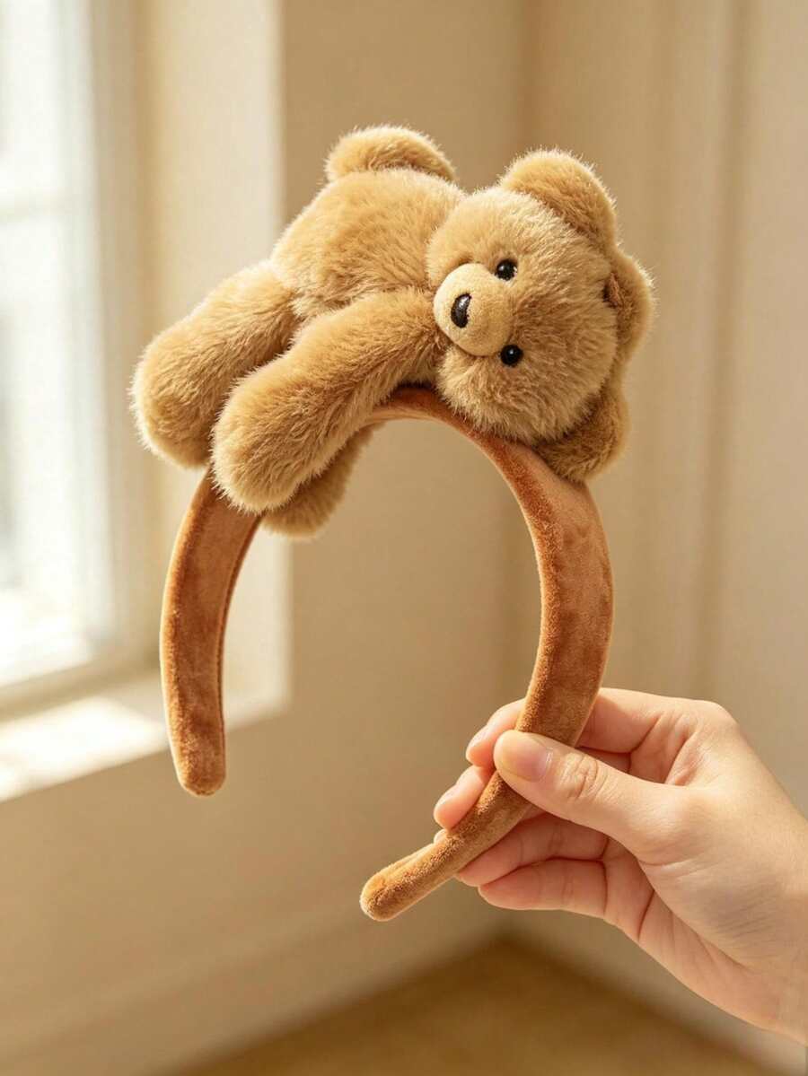 1pc Girls 3D Bear Ear Plush Headband, Fluffy Cute Wash Face Daily Versatile Hair Accessory - Multicolor - View 1
