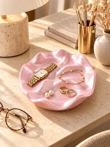 1pc Pink Wavy Jewelry Tray, Elegant Flower-Shaped Jewelry Dish, Ring Holder And Earring, Necklace, Bracelet And Watch Storage Rack, Vanity, Dresser, Bedside Table, Bedroom, Entryway Decorative Storage Box, Home Decor, Gift For Women - Multicolor - View 9