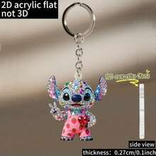 Disney Shiny Rhinestone Printed Stitch 2D Acrylic Keychain, Cute Bag Charm, Suitable For Halloween, Christmas Party Decoration And Backpack/Handbag Pendant Holiday Gift - Multicolor - View 1