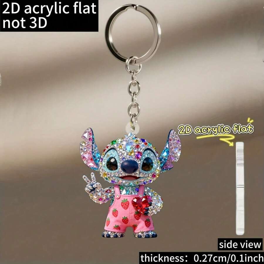Disney Shiny Rhinestone Printed Stitch 2D Acrylic Keychain, Cute Bag Charm, Suitable For Halloween, Christmas Party Decoration And Backpack/Handbag Pendant Holiday Gift - Multicolor - View 1